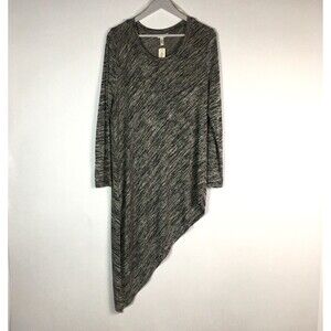NEW! Soma Melange Asymmetrical Tunic Black Grey Long Sleeve Stretch‎ Woman L